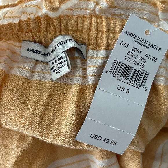 Nwt American Eagle Off the Shoulder Gold and White Wide Striped Cotton Top Small - Picture 4 of 4